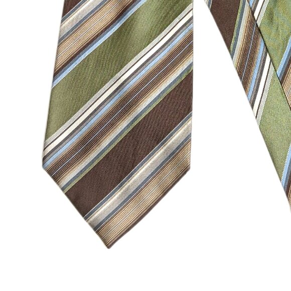 Van Heusen Silk Repp Tie Men’s Long 63” Brown Olive Stripe Preppy Designer Wide - Picture 1 of 4